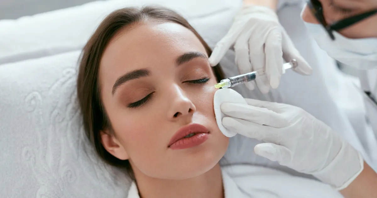 A woman receiving an under-eye filler injection in Roswell, GA